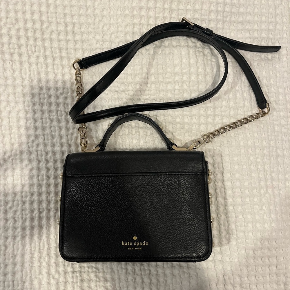 Kate Spade Black Leather and Pearl Crossbody Bag